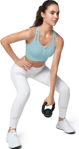 Vista 7 de Yvette Sujetadores deportivos para mujer de alto impacto con cremallera frontal, brasier deportivo de alto soporte, busto grande para entrenamiento