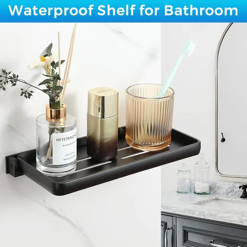 Vista 5 de Pequeño estante plegable de pared para baño y caravana, plegable a 90° e impermeable, pequeño estante de metal flotante para lavandería, inodoro
