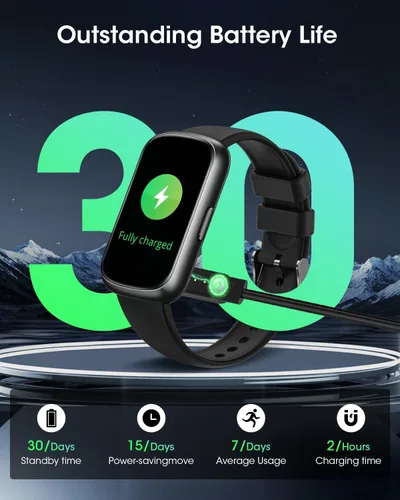 Vista 6 de Rastreador de salud y fitness para hombres y mujeres: reloj inteligente con monitor de ritmo cardíaco 24H, oxígeno en sangre, rastreador de sueño