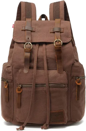 Vista 7 de Mochila de lona unisex vintage casual de 17 pulgadas para laptop, mochila escolar, mochila universitaria, senderismo, camping, bolsa de viaje
