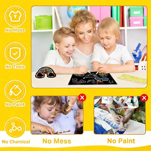 Vista 6 de ZMLM 60Pcs Rainbow Scratch Drawing Art Paper Craft Set for Kids Boys Girls