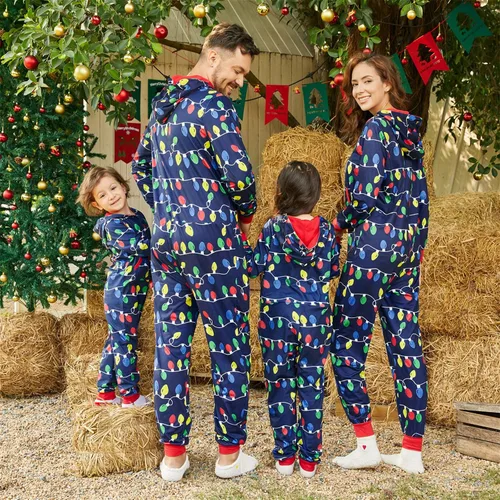 Vista 3 de PATPAT Pijamas de Navidad para la familia, estampado de árbol de Navidad, reno, oso polar, manga larga, cremallera, pijamas, regalos
