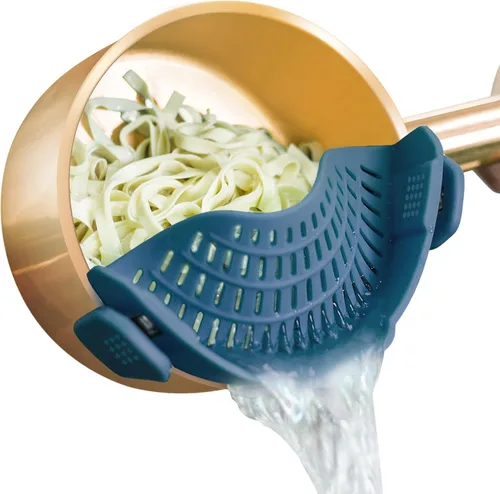 Vista 10 de AUOON - Colador grande con clip para todas las ollas y sartenes, colador de silicona de gran tamaño, diseño familiar, colador de pasta, colador