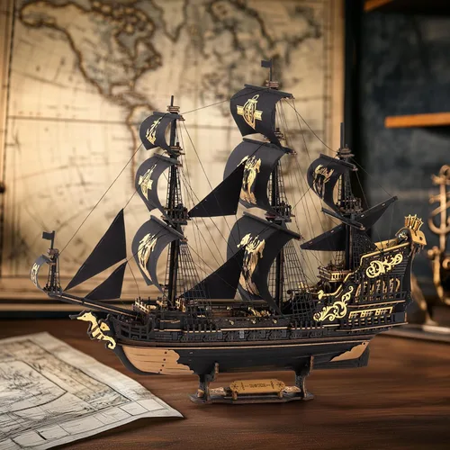 Vista 5 de Rompecabezas 3D de madera ROKR para adultos, kit de modelo de barco caballito de mar, rompecabezas 3D de 603 piezas para adultos y adolescentes
