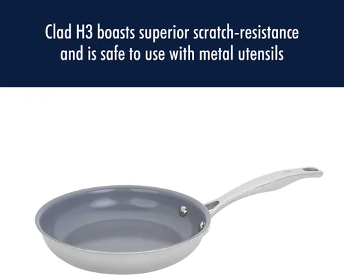 Vista 6 de HENCKELS Clad H3 - Sartén antiadherente de cerámica de inducción de 8 pulgadas, acero inoxidable, duradera y fácil de limpiar
