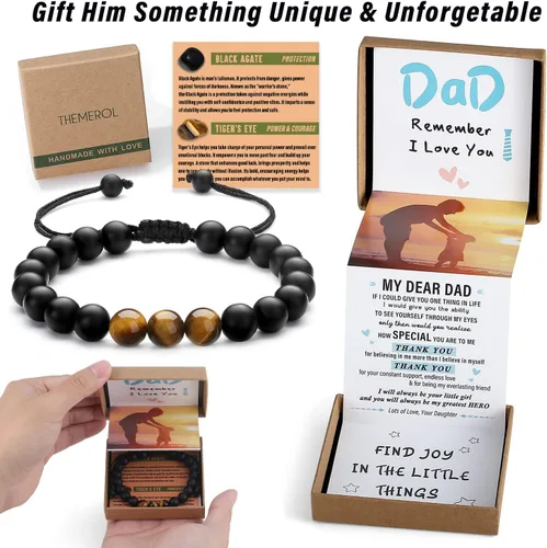 Vista 2 de Pulsera de cristal natural para adolescentes, niños, hombres, caja de regalo extraíble especialmente para hijo, nieto, papá, amor en cumpleaños