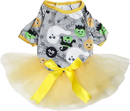 Vista 2 de Petitebella Vestido para perro cachorro con tema de Halloween (huesos/blanco, XS)