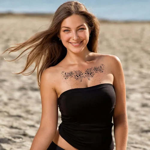 Vista 7 de PAGOW 6 tatuajes falsos para mujer, impermeables, floral, moño, rosa, tatuaje de temperatura realista para mujeres y niñas, pecho