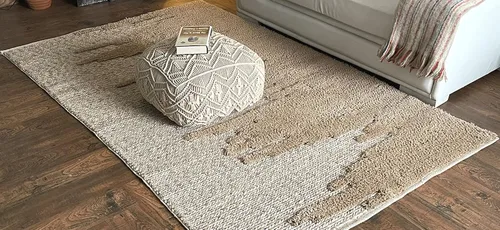 Vista 4 de Alfombra hecha a mano de lana dorada, fibra natural viscosa de fácil mantenimiento, alfombra para sala de estar, cama, habitación familiar, pisos