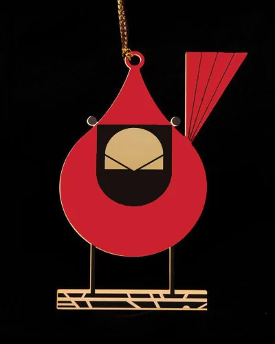 Vista 2 de Charley Harper Cardinal Close Up Adorno de latón Adorno de Navidad