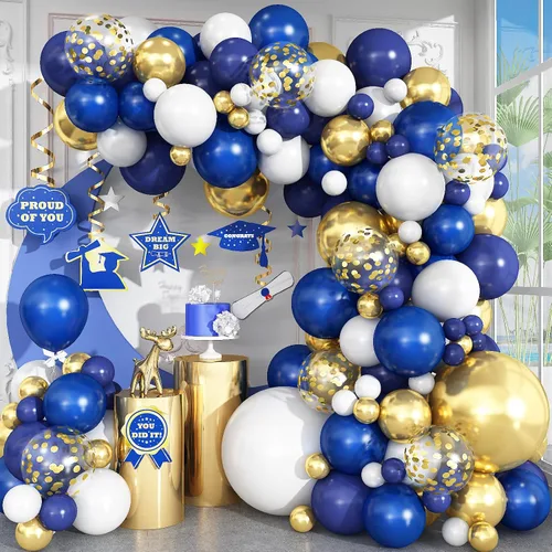 Vista 8 de Kit de arco de globos azules y naranjas, kit de guirnalda de arco de globos espaciales con globos plateados metálicos, globos de látex azul marino
