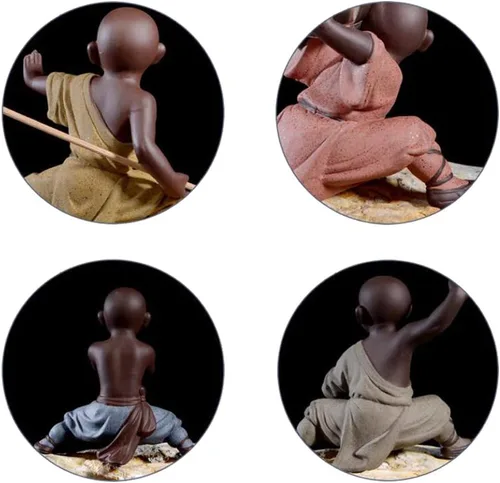 Vista 4 de DIYOMR Figuras de monje chino de Kung Fu Shaolin, manualidades, adornos, escultura de cerámica de Kung Fu para decoración del hogar, escritorio Azul