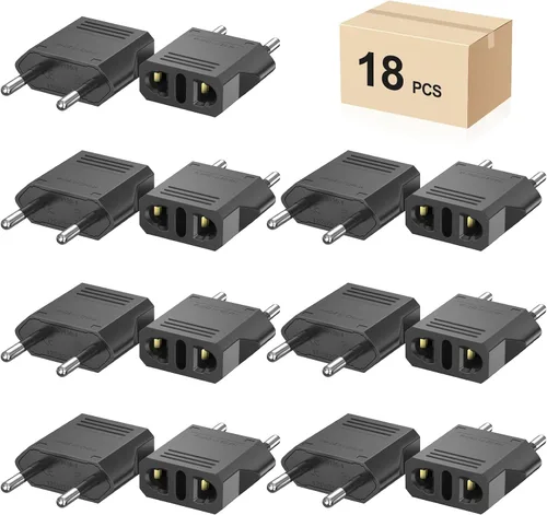 Vista 17 de Travel Adapter, 8 Pack of US/CA to European Plug Adapter Travel Power Plug Universal Power Jack Wall Plug Converter (Black)