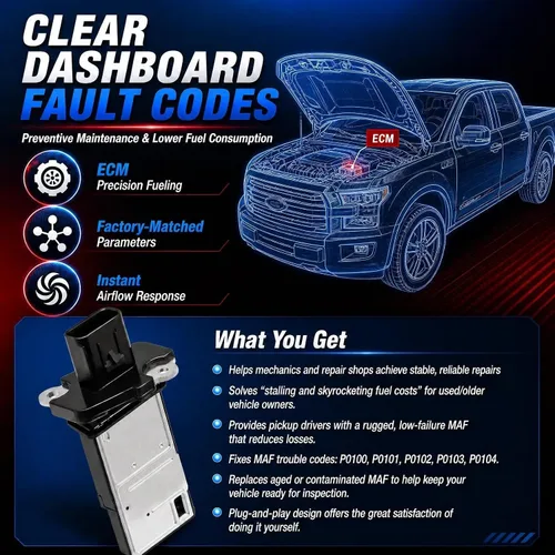 Vista 8 de OYEAUTO Sensor de flujo de aire masivo 3L3A-12B579-BA AFLS131 compatible con Ford F150 F250 E150 E250 E350 para Lincoln, para Mercury