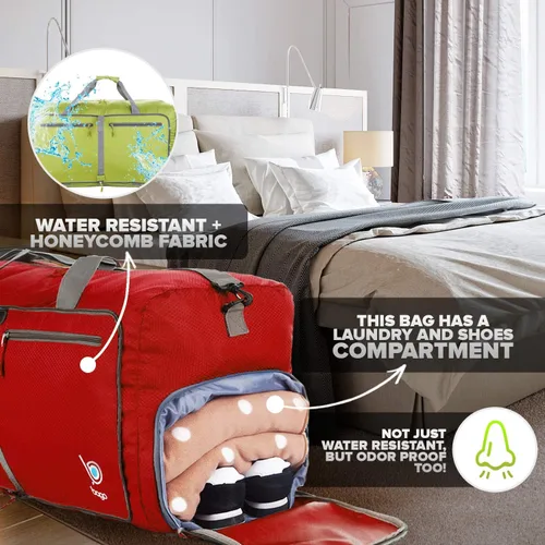 Vista 4 de Bago Bolsa de viaje para hombre y mujer, ligera, plegable, bolsa de lona para equipaje de 15.85 gal, 21.13 gal, y 26.42 gal (60 L, 80 L y 100 L)