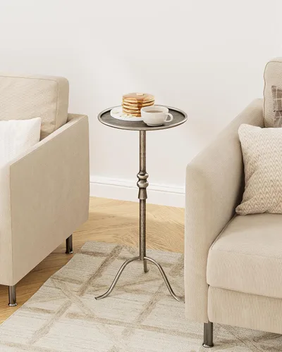 Vista 5 de 25.6" Vintage Round Pedestal End Table with Tray Top, Antique Martini Cocktail Accent Table for Living Room, Bedroom, Drink Table with Brass