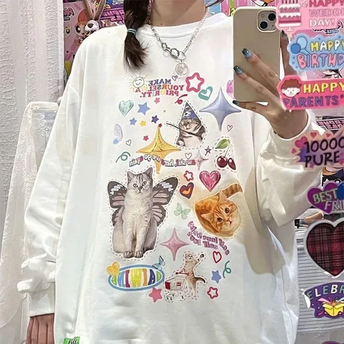 Vista 7 de Sudadera de gato para mujer, sudadera de gran tamaño para mujer, sudadera Y2K, ropa Y2K
