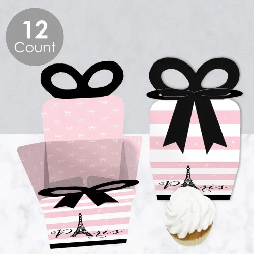 Vista 3 de Big Dot of Happiness París, Ooh La La - Cajas de regalo cuadradas para baby shower o fiesta de cumpleaños - Juego de 12 cajas de lazo con temática