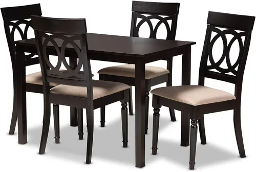 Vista 11 de Baxton Studio Lucie - Juego de sillas de comedor (2 piezas, tapizado de tela gris con madera con acabado marrón expreso)