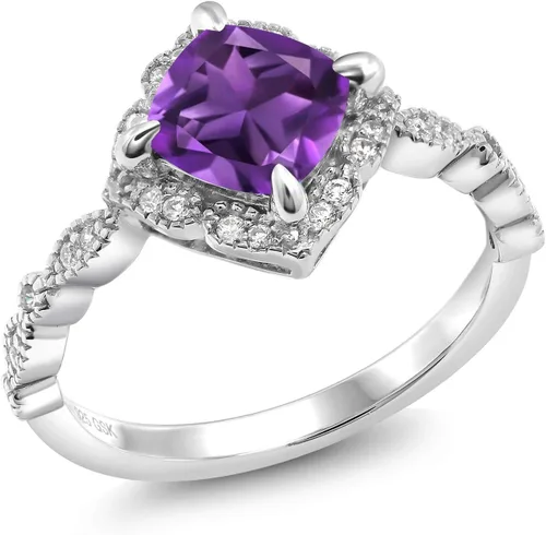 Vista 55 de Gem Stone King Anillo de compromiso solitario de moissanita blanca con piedra natal de corte cojín de 0.276 in para mujer, plata de ley 925