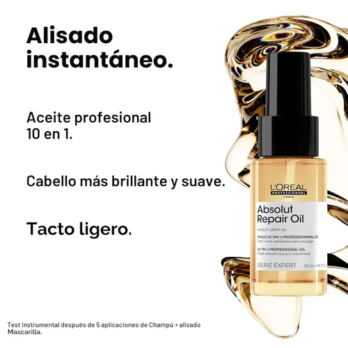 Vista 3 de L'Oreal Professionnel Paris Absolut Repair 10-in-1 Oil - Nourishing Multi-Benefit Hair Oil For Dry & Damaged Hair, Repairs Damage Repair & Provides