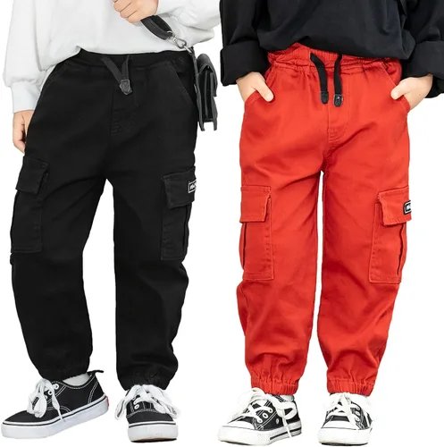 Vista 7 de Pantalones para niño pequeño, paquete de 2 pantalones de meter negro beige (Black+beige)