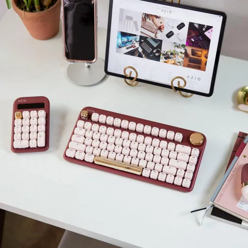 Vista 4 de Azio IZO Teclado mecánico inalámbrico BT5/USB para PC y Mac, Rosa Barroca