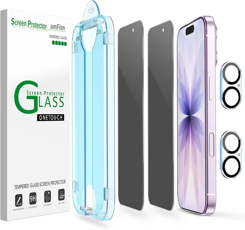 Vista 16 de amFilm Protector de pantalla OneTouch Privacy para iPhone Air 17 de 6.5'' + Protector de lente de cámara Instalación con alineación automática