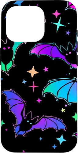 Vista 20 de iPhone 16 Gótico Bat Halloween Patrón Spooky Bats Lover Regalo en funda negra