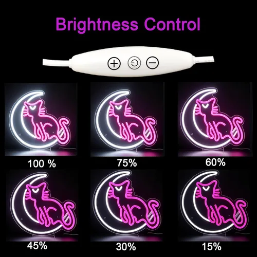 Vista 4 de SmilingTown Letreros de neón rosa y blanco para decoración de pared, funciona con USB, luces decorativas de neón de luna y gato para el hogar