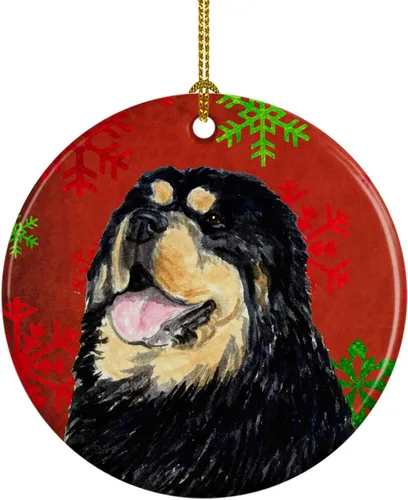 Vista 15 de Caroline's Treasures Affenpinscher - Adorno de cerámica para colgar en el árbol de Navidad con copos de nieve rojos y verdes, para el hogar