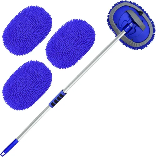 Vista 9 de Wontolf Kit de cepillo de lavado de automóvil de 62 pulgadas con mango largo, manopla de microfibra para lavado de autos, kit de detalles de Azul-18