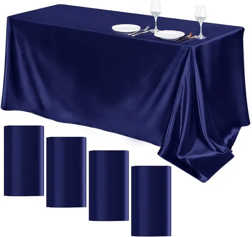Vista 17 de TURSTIN Paquete de 4 manteles de satén negro de 102 x 58 pulgadas, mantel rectangular de seda brillante, tela suave, decoración de mesa para bodas