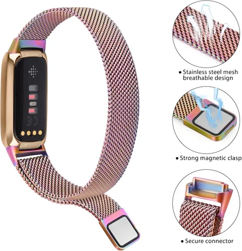 Vista 3 de Amzpas Correa de metal compatible con bandas Fitbit Luxe para mujeres y hombres, correa de repuesto de malla de acero inoxidable para Fitbit