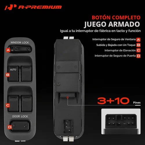 Vista 4 de A-Premium Interruptor de elevalunas eléctrico principal compatible con Suzuki Grand Vitara 1999-2002, Vitara 1999-2003, XL-7 2005-2006, lado