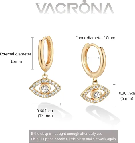 Vista 4 de VACRONA - Aretes tipo arracadas para mujer, chapados en oro de 14 quilates, diseño de aro de arracada