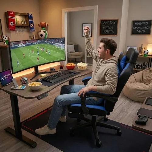 Vista 2 de Silla de videojuegos para adultos, silla de juegos con reposapiés, silla de computadora grande y alta con soporte lumbar de masaje, capacidad