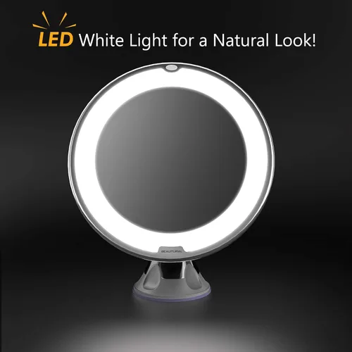 Vista 8 de Beautural Espejo de maquillaje con aumento de 10 veces con luces LED, espejo de maquillaje con aumento iluminado para el hogar, mesa, baño, ducha