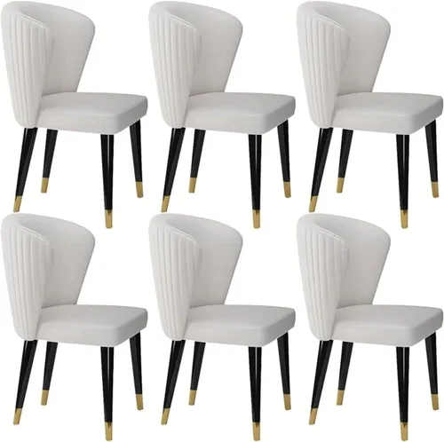 Vista 9 de Juego de 6 sillas de comedor de cuero de microfibra artificial, sillas de cocina con patas de madera maciza para habitación, cocina, sala de estar
