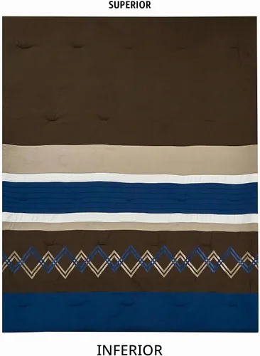 Vista 5 de Chezmoi Collection - Juego de edredón bordado en zigzag de 7 piezas, tamaño Café/Marrón/Azul Marino/Blanco