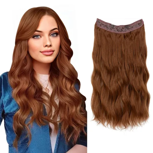 Vista 8 de SARLA Extensión de Cabello con Alambre Invisible con 3 Clips Pieza de Cabello Sintética Corta de Ondas de Playa Diadema Transparente Ajustable