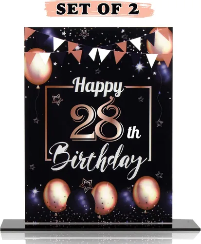 Vista 199 de LINGTEER Decoraciones de feliz cumpleaños número 11, 2 piezas de soporte de acrílico con impresión de pie rosa y azul, tablero de telón de fondo