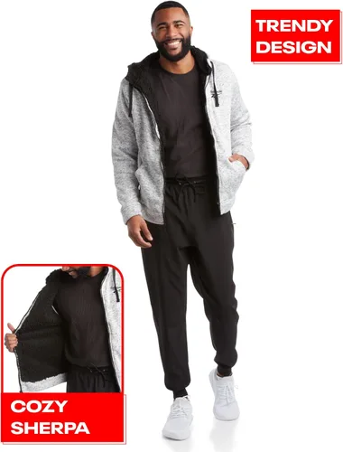 Vista 3 de Reebok Chaqueta de forro polar para hombre - Chaqueta de forro polar con cremallera - Abrigo de forro polar pesado para hombre (M-XXL)