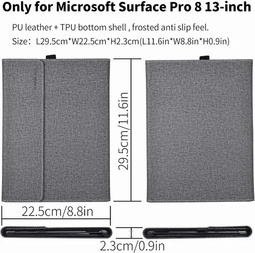 Vista 3 de Funda para Surface Pro 8 de 13 pulgadas 2021, compatible con teclado tipo y soporte, funda de piel sintética de alta calidad con múltiples ángulos