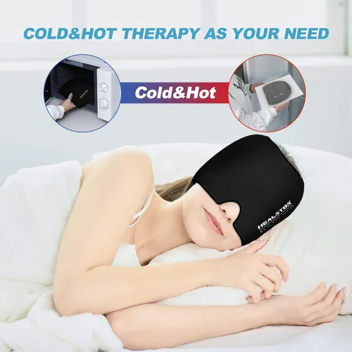 Vista 7 de Sombrero frío, tapa de hielo, envoltura de cabeza de hielo, terapia fría y caliente, reutilizable 360 compresión, envoltura flexible para la cabeza