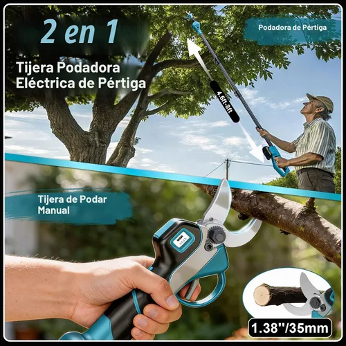 Vista 2 de Tijeras de podar eléctricas de poste 2 en 1, diámetro de apertura de 1.9 Azul