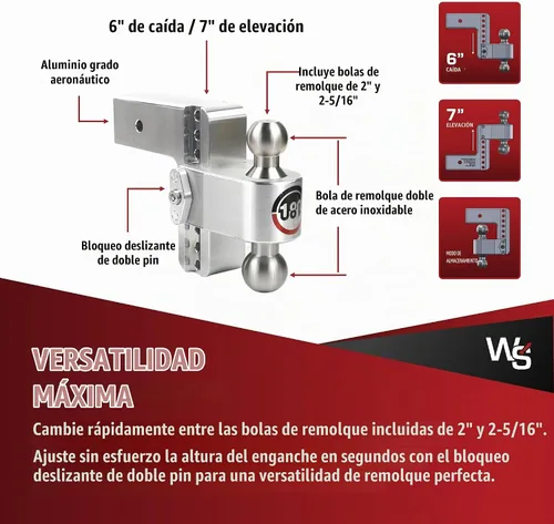 Vista 4 de Weigh Safe Enganche de Remolque de 180 Grados - Enganche de Remolque Ajustable para Remolque - Compatible con Receptores de 3" - Caída de 6", Bolas