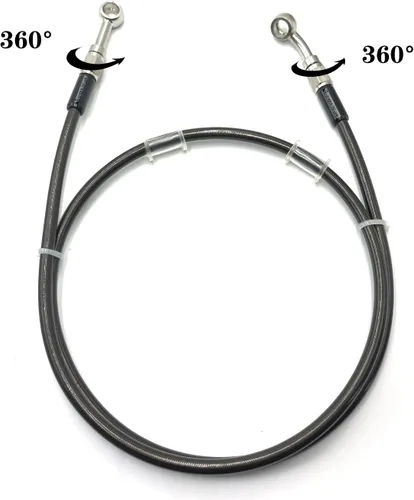 Vista 6 de AN3 M10 Manguera de freno de motocicleta de acero inoxidable trenzado negro Tubo de aceite de línea de freno de motocicleta con ajuste de acero