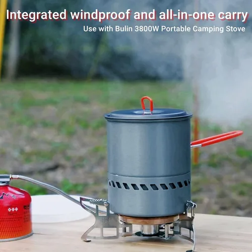 Vista 5 de Bulin Camping Pot, 1.5L/2.1L High Efficiency Backpacking Pot Ultralight Camping Cooking Set Cookware Gear with Heat-Proof Handle & Heat Exchanger