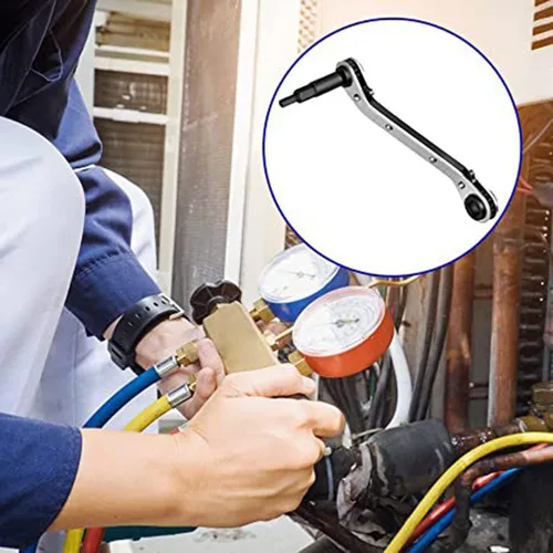 Vista 2 de Llave de trinquete Llave de servicio de trinquete 3/8 "a 1/4" para reparación de equipos de refrigeración con adaptador de bits